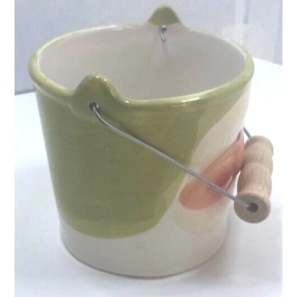 Ceramic Santa Face Bucket/Planter Green Christmas Rosy Cheeks - Decorative 3.75
